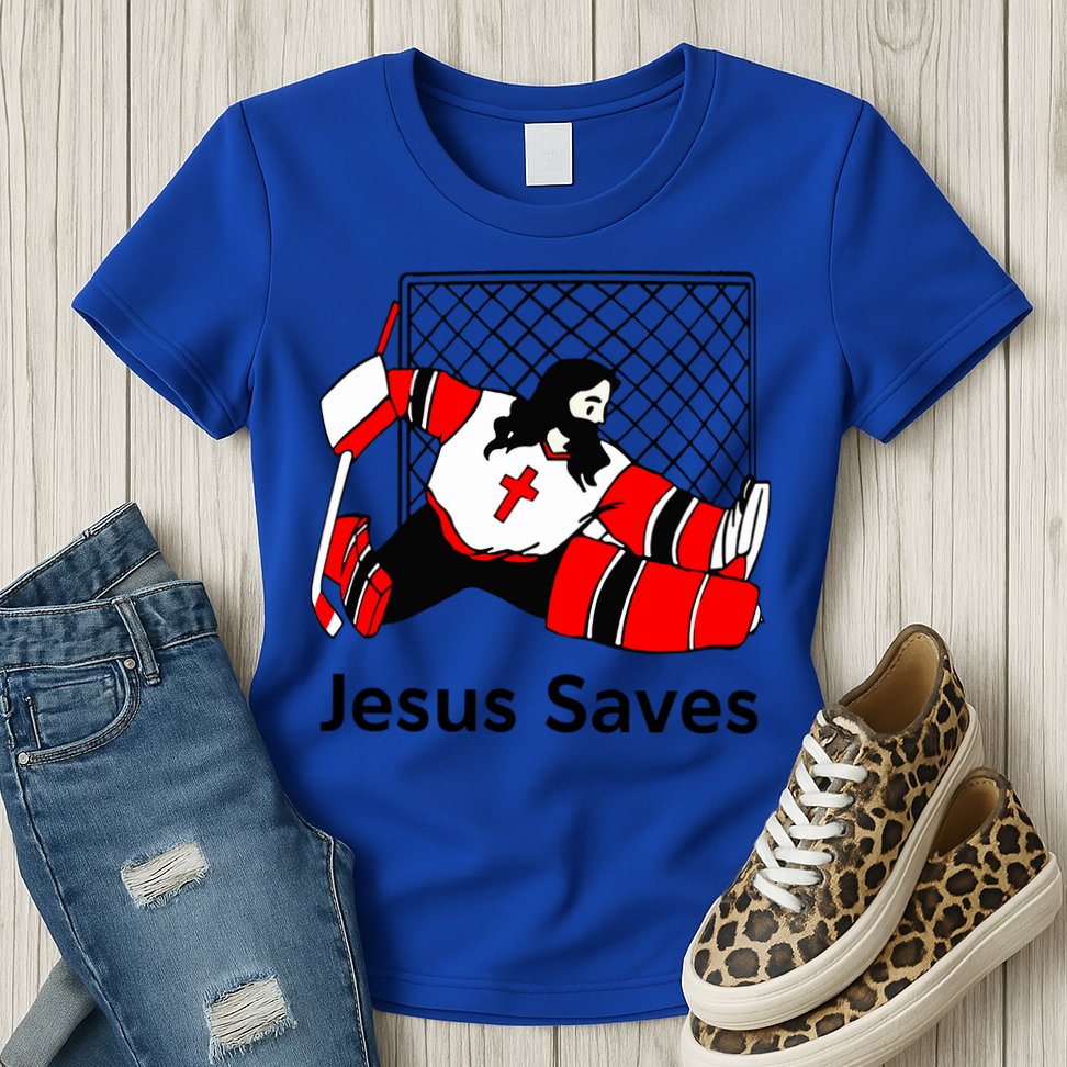Jesus Saves Jesus Saved Hockey Funny Gift Womens T-Shirt