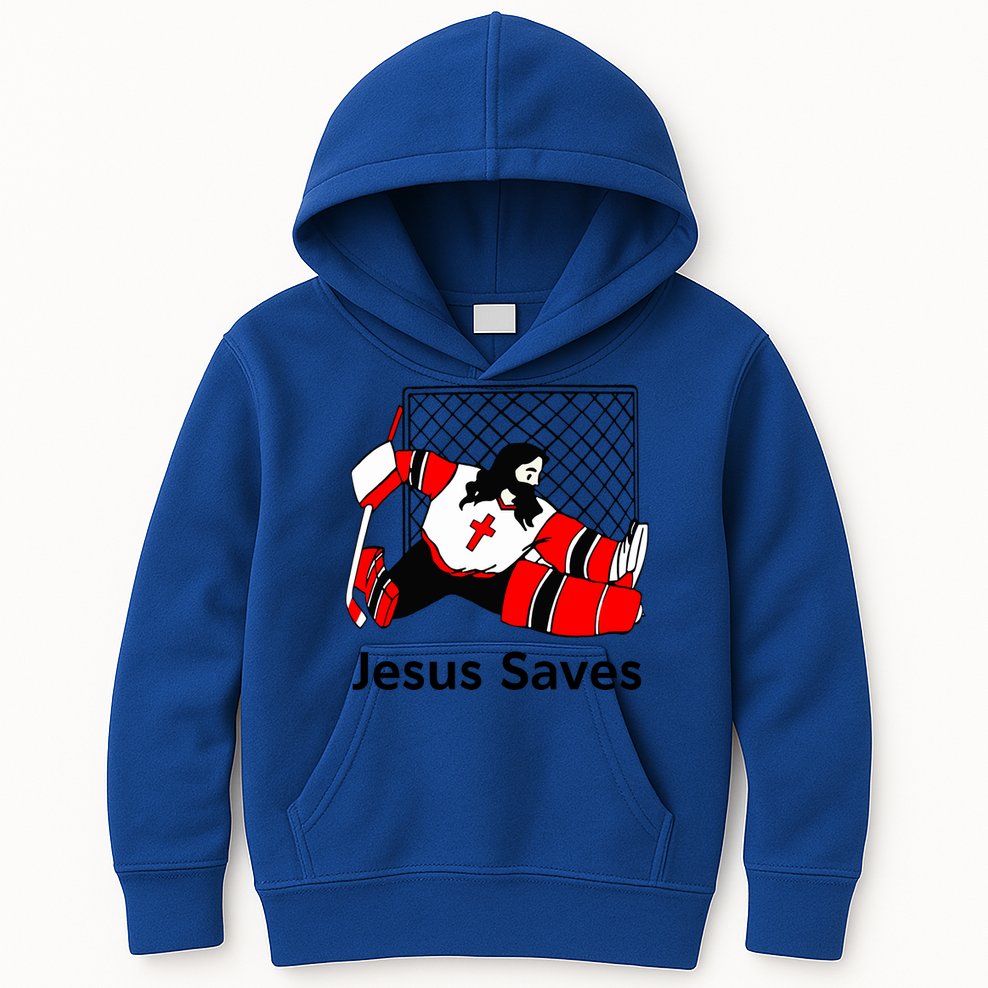 Jesus Saves Jesus Saved Hockey Funny Gift Kids Hoodie