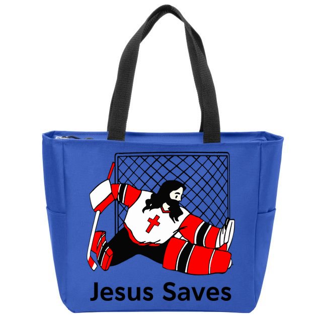 Jesus Saves Jesus Saved Hockey Funny Gift Zip Tote Bag