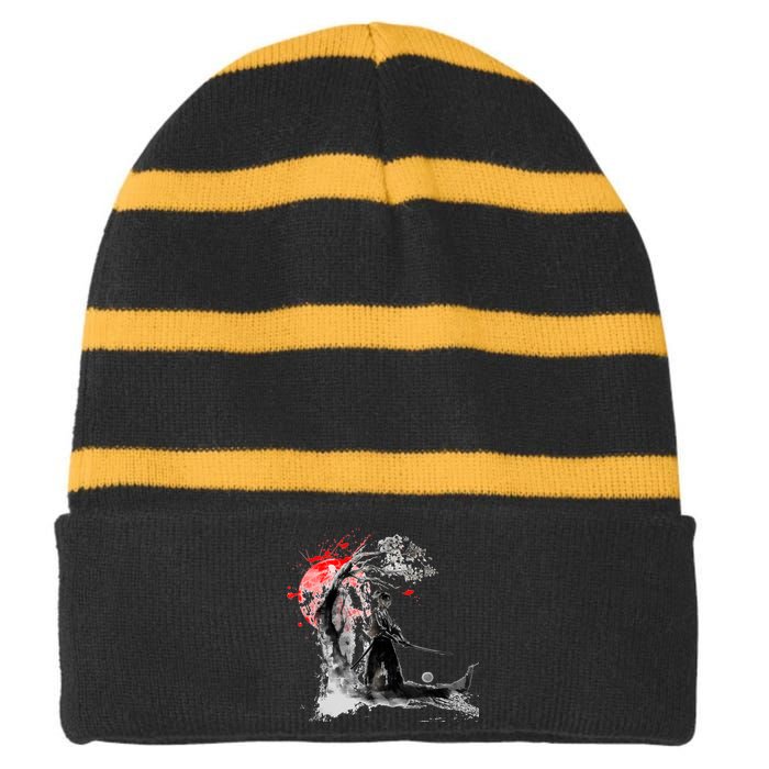 Japanese Samurai Striped Beanie with Solid Band