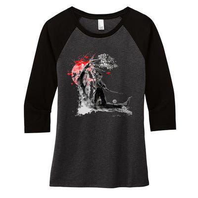 Japanese Samurai Women's Tri-Blend 3/4-Sleeve Raglan Shirt