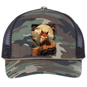 Japanese Scenery Kitsune Fox In The Moon Night Retro Rope Trucker Hat Cap