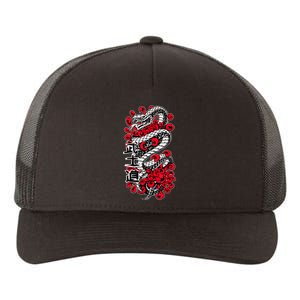 Japanese Snake Kanji Red Black White Animal Tattoo Art Yupoong Adult 5-Panel Trucker Hat