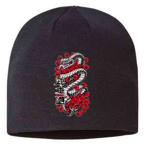 Japanese Snake Kanji Red Black White Animal Tattoo Art Sustainable Beanie