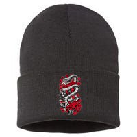 Japanese Snake Kanji Red Black White Animal Tattoo Art Sustainable Knit Beanie