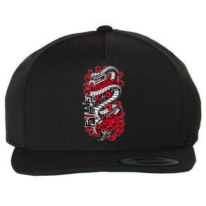 Japanese Snake Kanji Red Black White Animal Tattoo Art Wool Snapback Cap