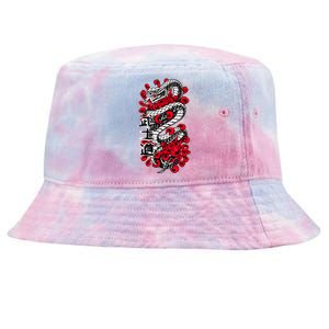 Japanese Snake Kanji Red Black White Animal Tattoo Art Tie-Dyed Bucket Hat