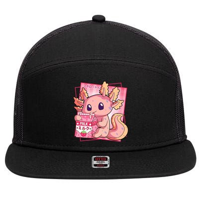 Japanese Style Kawaii Axolotl Strawberry Milk Anime 7 Panel Mesh Trucker Snapback Hat