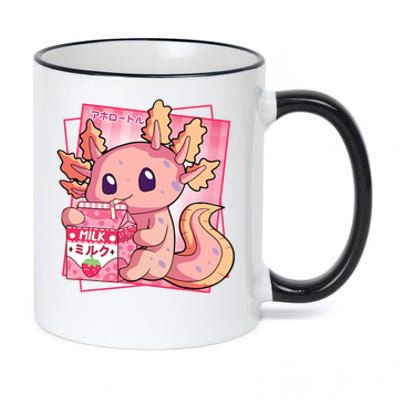 Japanese Style Kawaii Axolotl Strawberry Milk Anime 11oz Black Color Changing Mug