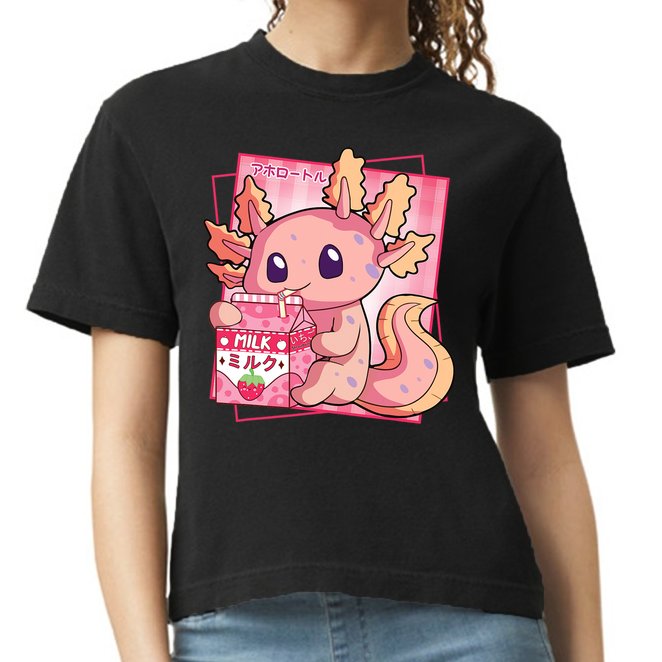 Japanese Style Kawaii Axolotl Strawberry Milk Anime Comfort Colors Boxy T-Shirt