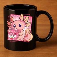 Japanese Style Kawaii Axolotl Strawberry Milk Anime 11oz C Handle Ceramic Mug