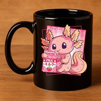 Japanese Style Kawaii Axolotl Strawberry Milk Anime 11oz C Handle Ceramic Mug