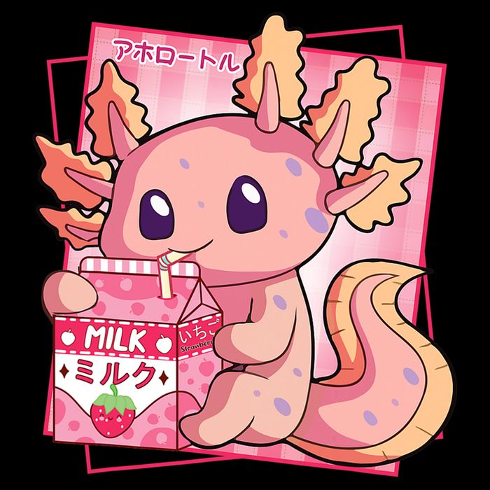 Japanese Style Kawaii Axolotl Strawberry Milk Anime 16 in Basic Backpack