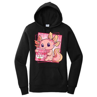 Japanese Style Kawaii Axolotl Strawberry Milk Anime Women's Pullover Hoodie