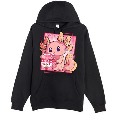 Japanese Style Kawaii Axolotl Strawberry Milk Anime Premium Pullover Hoodie