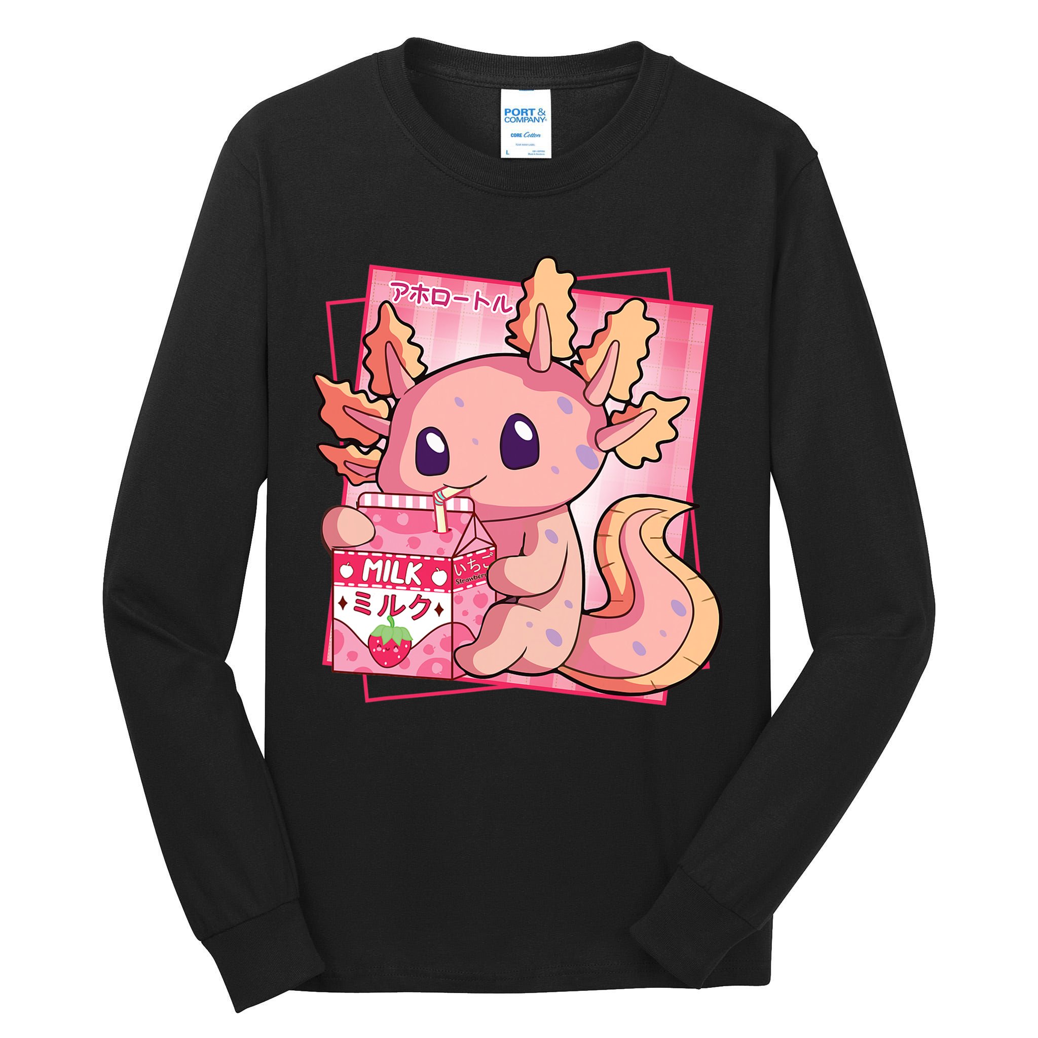 Japanese Style Kawaii Axolotl Strawberry Milk Anime Tall Long Sleeve T-Shirt
