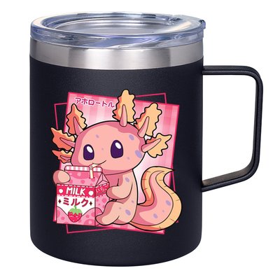 Japanese Style Kawaii Axolotl Strawberry Milk Anime 12oz Stainless Steel Coffee Mug