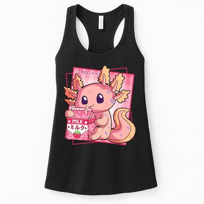 Japanese Style Kawaii Axolotl Strawberry Milk Anime Womens Tank Top
