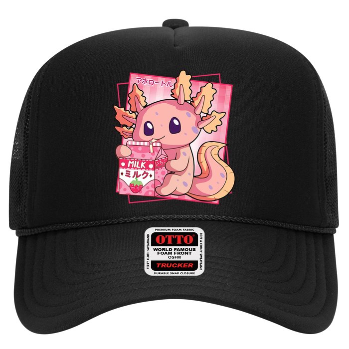 Japanese Style Kawaii Axolotl Strawberry Milk Anime Trucker Hat