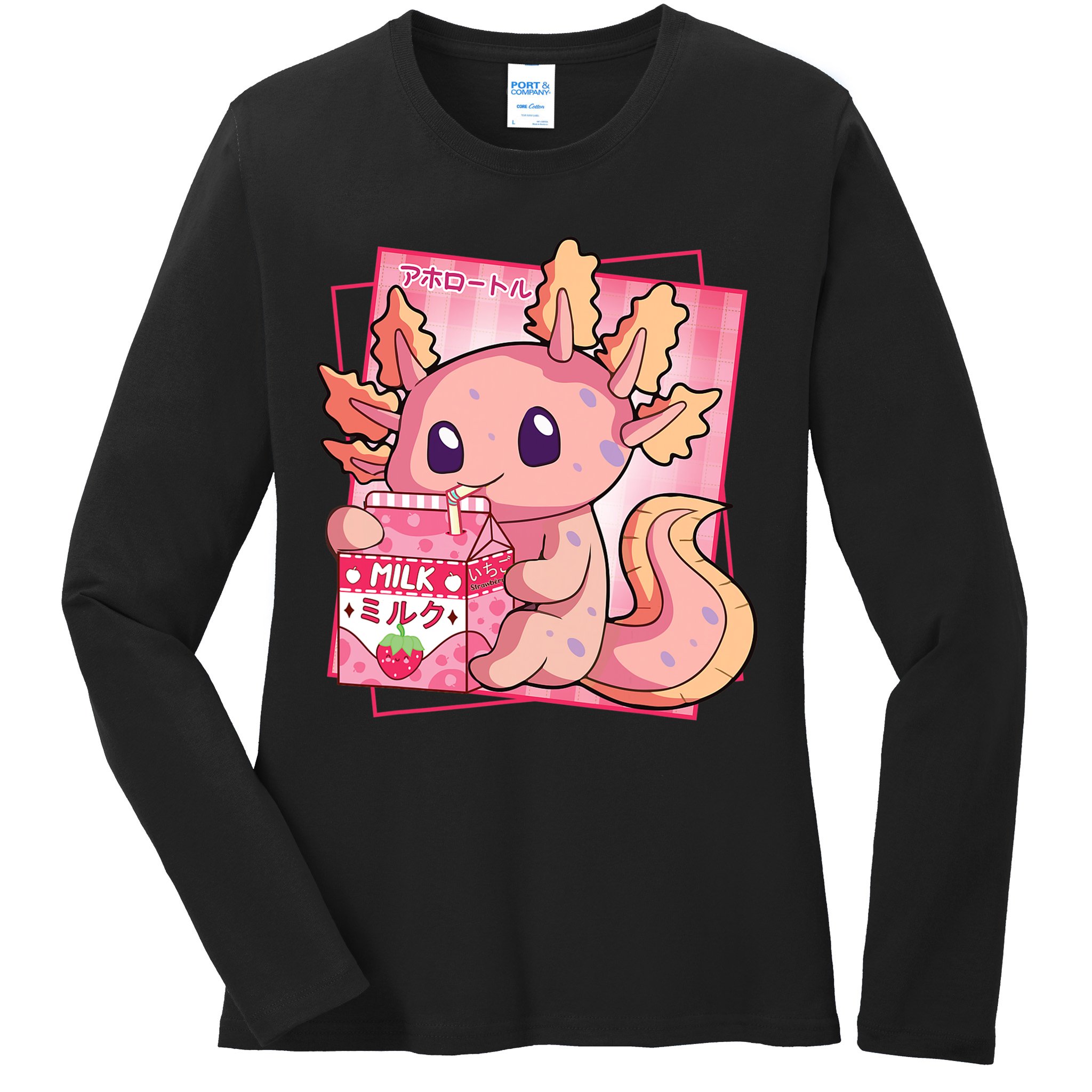 Japanese Style Kawaii Axolotl Strawberry Milk Anime Ladies Long Sleeve Shirt