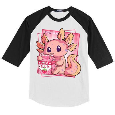 Japanese Style Kawaii Axolotl Strawberry Milk Anime Kids Colorblock Raglan Jersey