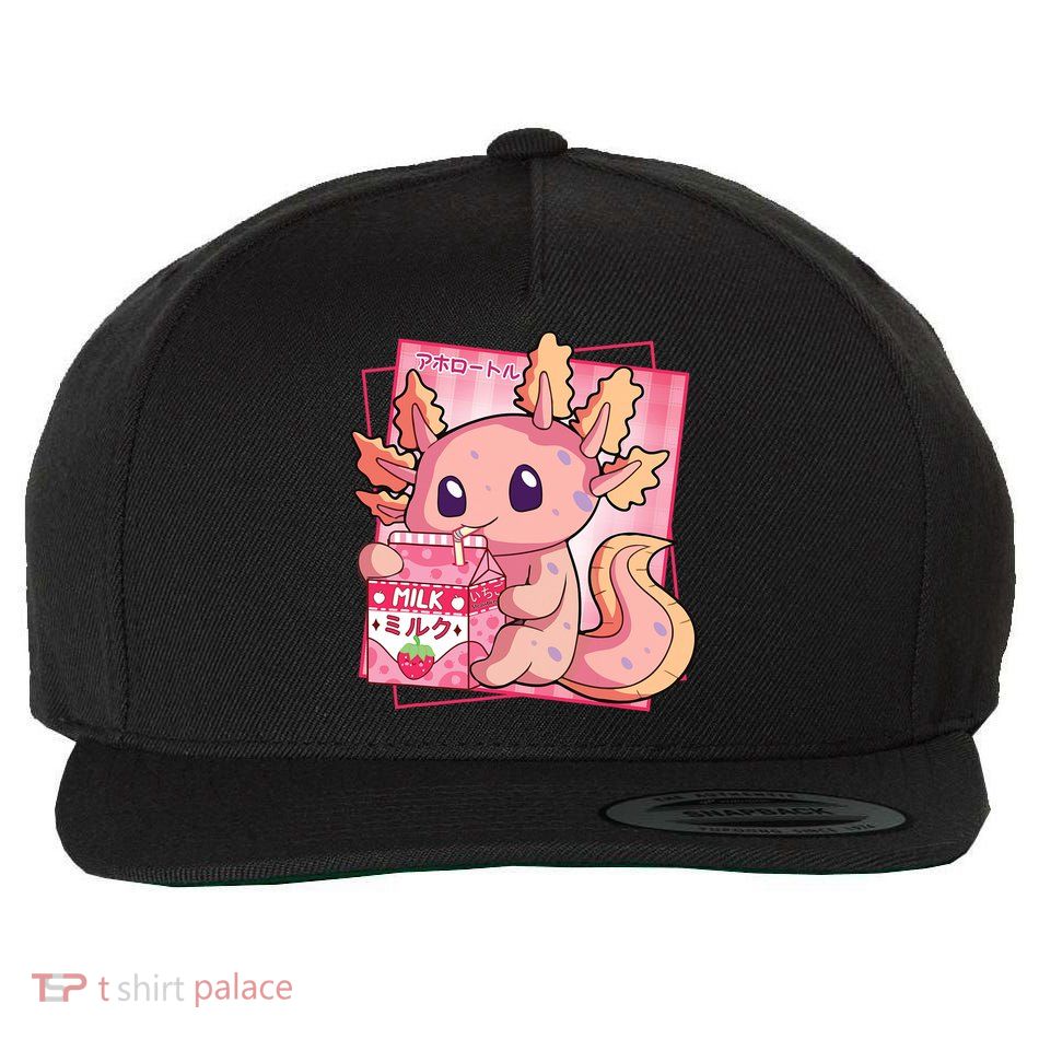 Japanese Style Kawaii Axolotl Strawberry Milk Anime Wool Snapback Cap