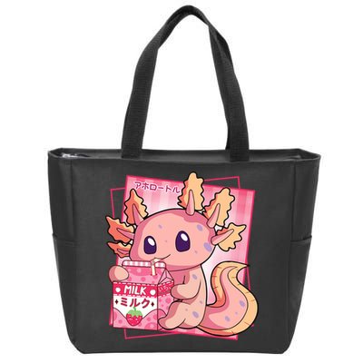 Japanese Style Kawaii Axolotl Strawberry Milk Anime Zip Tote Bag