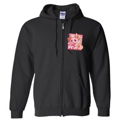 Japanese Style Kawaii Axolotl Strawberry Milk Anime Full Zip Hoodie