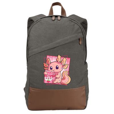 Japanese Style Kawaii Axolotl Strawberry Milk Anime Cotton Canvas Backpack