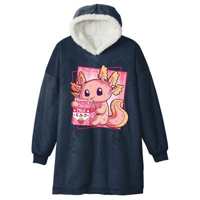 Japanese Style Kawaii Axolotl Strawberry Milk Anime Hooded Wearable Blanket