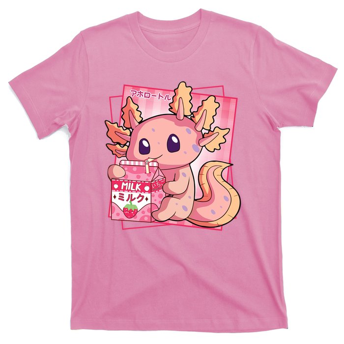 Japanese Style Kawaii Axolotl Strawberry Milk Anime T-Shirt