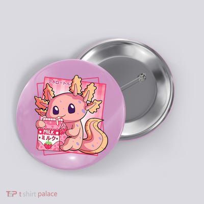 Japanese Style Kawaii Axolotl Strawberry Milk Anime Button