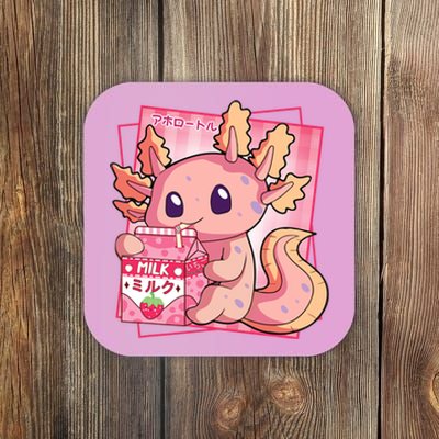 Japanese Style Kawaii Axolotl Strawberry Milk Anime Coaster