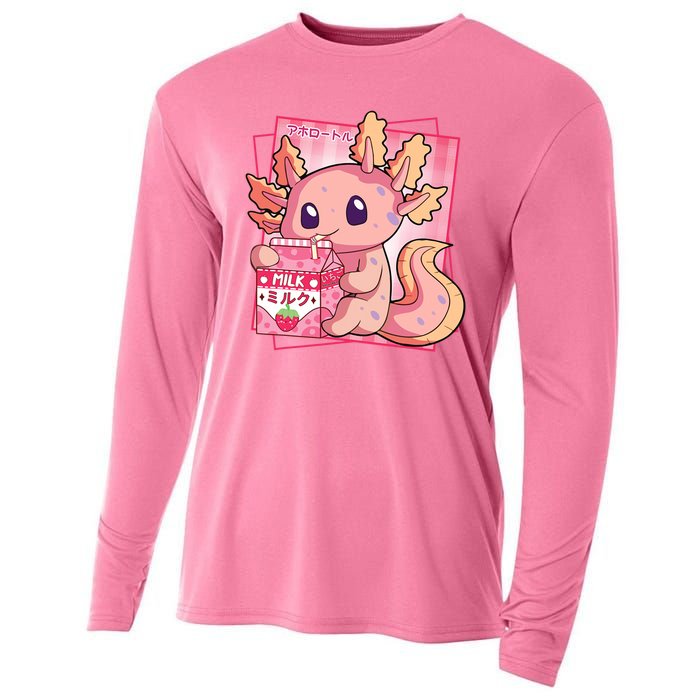 Japanese Style Kawaii Axolotl Strawberry Milk Anime Cooling Performance Long Sleeve Crew