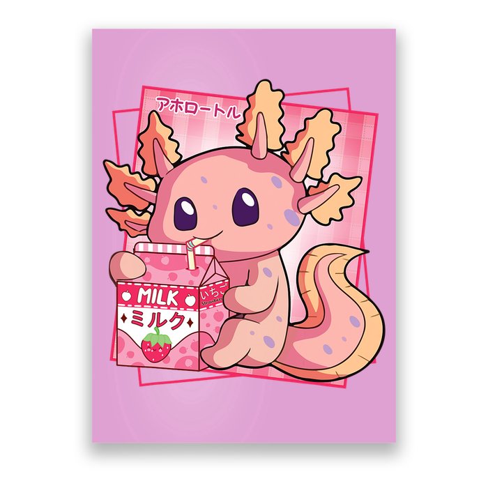 Japanese Style Kawaii Axolotl Strawberry Milk Anime Poster
