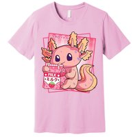 Japanese Style Kawaii Axolotl Strawberry Milk Anime Premium T-Shirt