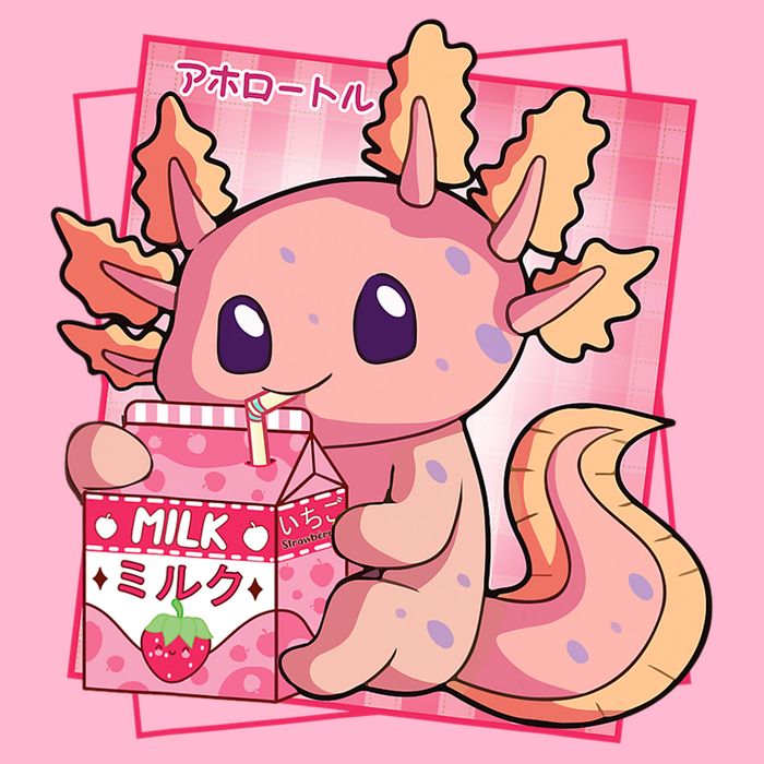 Japanese Style Kawaii Axolotl Strawberry Milk Anime Premium T-Shirt