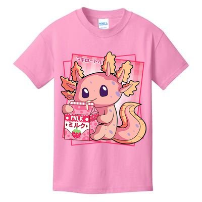 Japanese Style Kawaii Axolotl Strawberry Milk Anime Kids T-Shirt