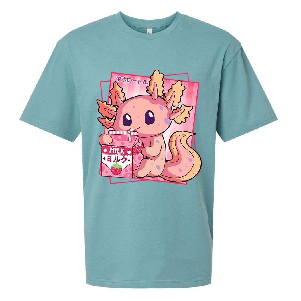 Japanese Style Kawaii Axolotl Strawberry Milk Anime Sueded Cloud Jersey T-Shirt