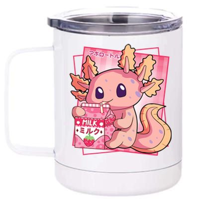 Japanese Style Kawaii Axolotl Strawberry Milk Anime 12 oz Stainless Steel Tumbler Cup