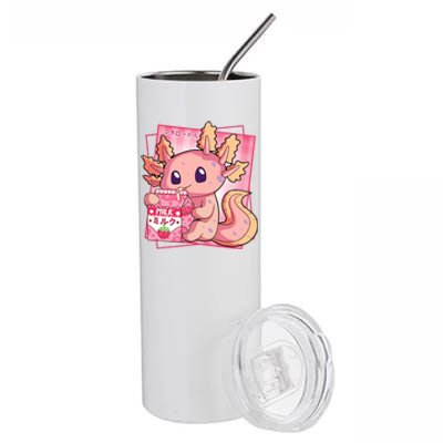 Japanese Style Kawaii Axolotl Strawberry Milk Anime Stainless Steel Tumbler