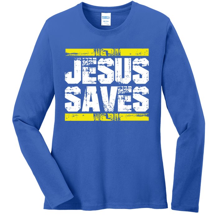 Jesus Saves Lord God Church Christ Love Faith Gift Ladies Long Sleeve Shirt