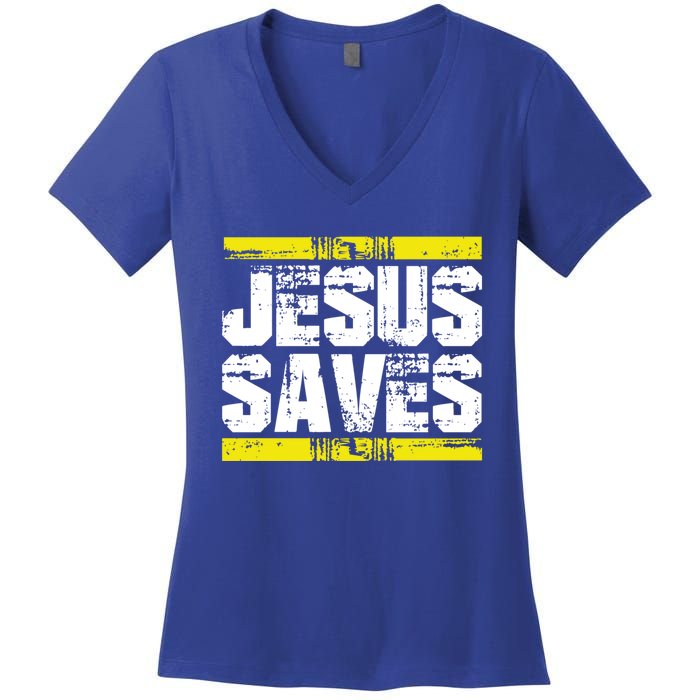 Jesus Saves Lord God Church Christ Love Faith Gift Women's V-Neck T-Shirt