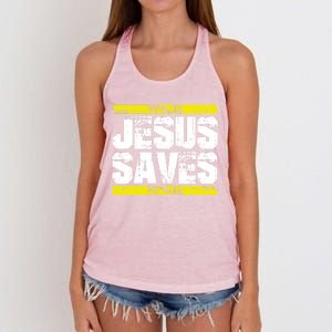 Jesus Saves Lord God Church Christ Love Faith Gift Women's Knotted Racerback Tank