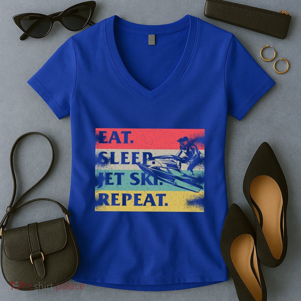 Jet Skiing Lover Eat Sleep Jetski Repeat Christmas Retro Cool Gift Women's V-Neck T-Shirt