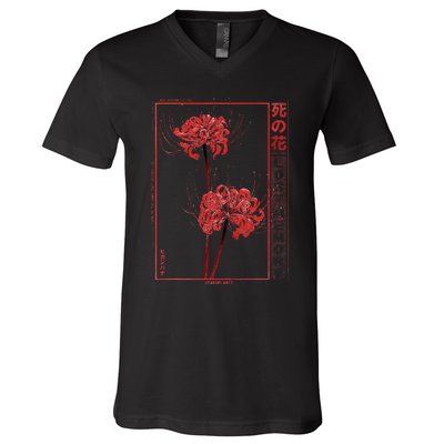 Japanese Spider Lily Soft Grunge Anime Aesthetic Flower V-Neck T-Shirt