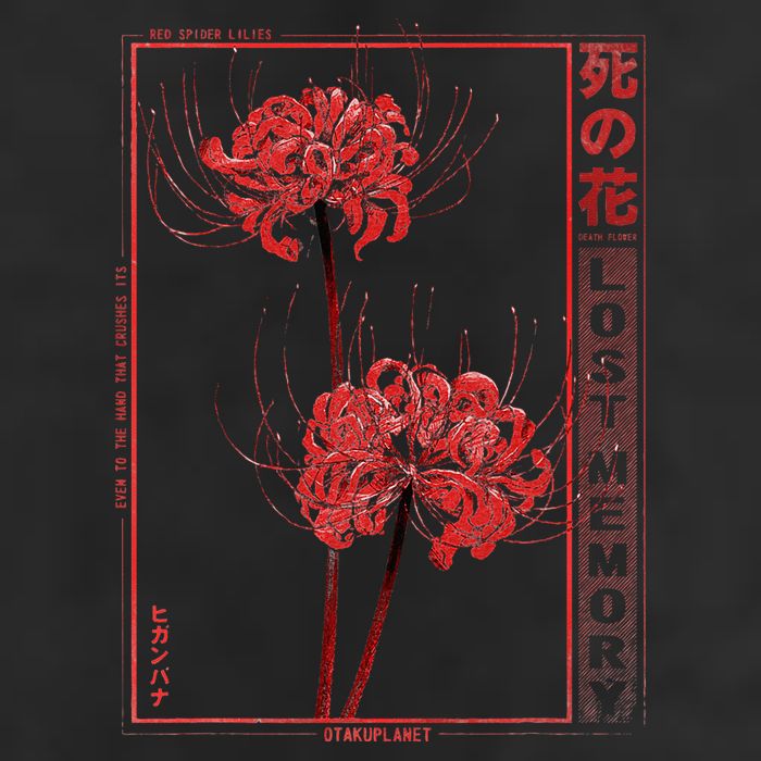 Japanese Spider Lily Soft Grunge Anime Aesthetic Flower  7 Panel Mesh Trucker Snapback Hat