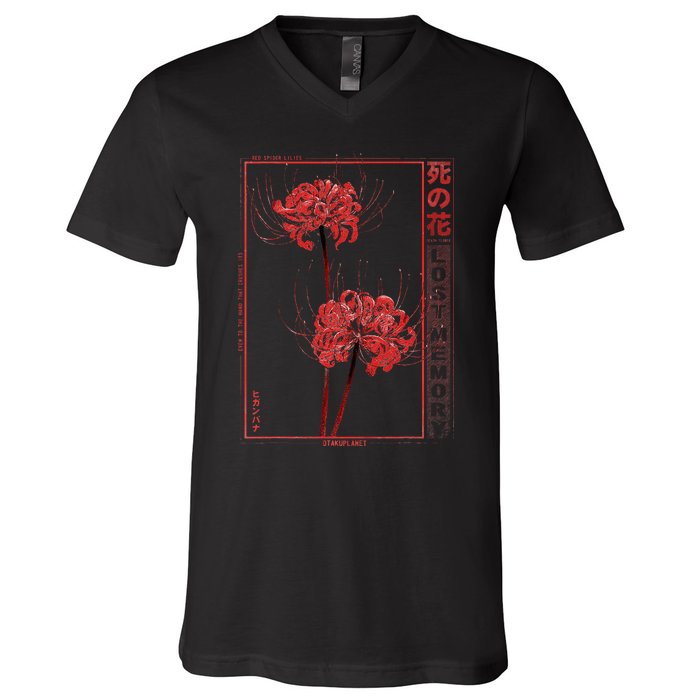 Japanese Spider Lily Soft Grunge Anime Aesthetic Flower  V-Neck T-Shirt