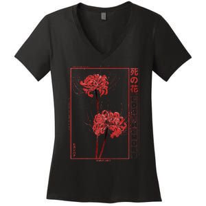 Japanese Spider Lily Soft Grunge Anime Aesthetic Flower  Women's V-Neck T-Shirt