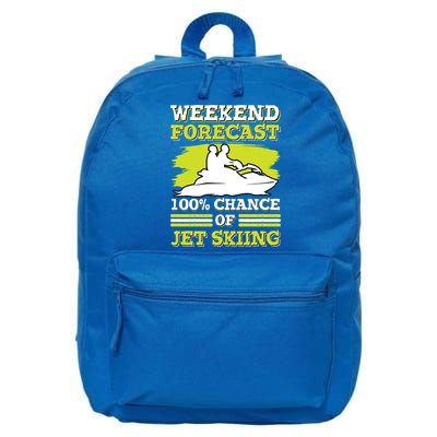 Jet Skier Lover Weekend Forcast 100% Chance Of Jet Skiing Funny Gift 16 in Basic Backpack